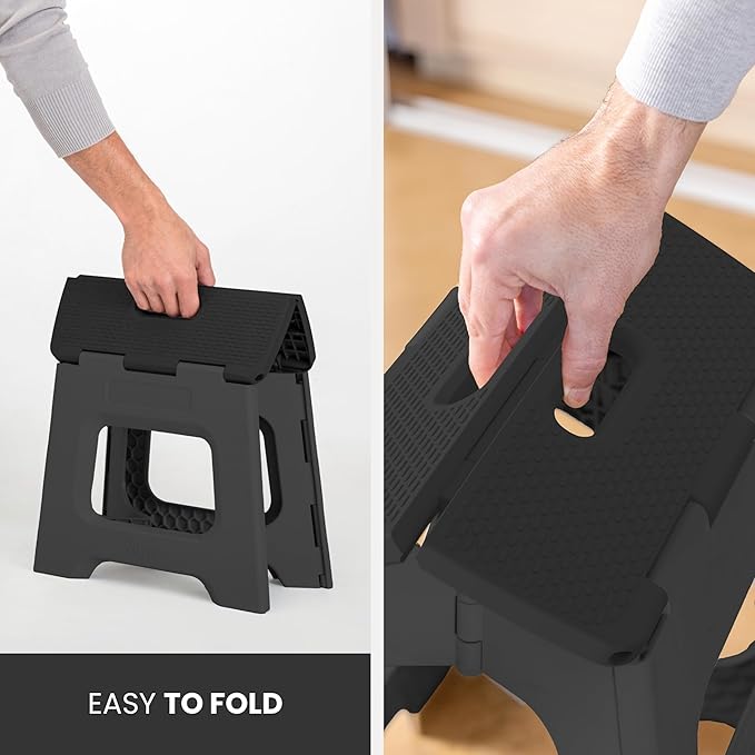 Vigar Compact Step Stool Foldable, 9-inch Step Stools for Adults up to 330 Pound, Lightweight Stool, Non-Slip Folding Step Stool, Black