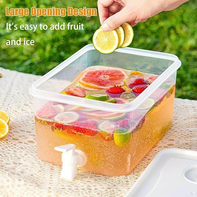 Beverage Drink Dispenser for Fridge, Plastic Beverage Dispenser with Spigot，Juice Container Sealed with Filter Screen，Cold Hot Drink Jug for Christmas Party Supplies (white 2PCS 2 Gallon)