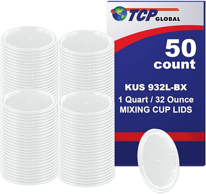 Custom Shop Paint Mixing Cup Lids Only (Box of 50) Quart Size - Exclusively Fits TCP Global Cups, 32 Ounce Size - Auto Paint Cup Lids for Acrylic Paints & Epoxy Resin Containers