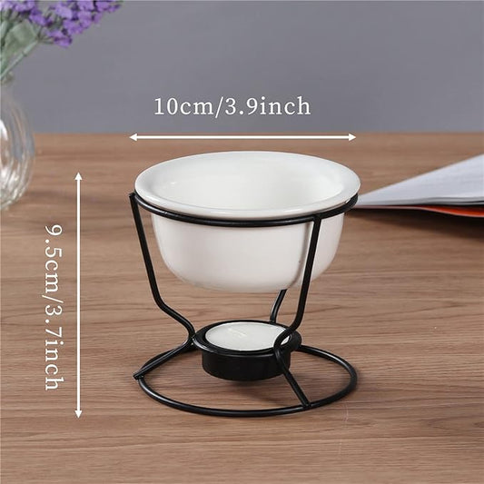 Ceramic Butter Warmers Personal Seafood Fondue Set with Shelf Candle Two Forks, Used for Melted Sauce Keeps Heat, 10 * 9.5cm