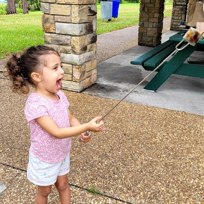 Smores Sticks For Fire Pit [All-Stainless Steel Set Of 6] -Marshmallow Roasting Sticks For Campfire, Telescoping S'mores Forks -Long Hot Dog Sticks [Dishwasher-Safe] - SUMPRI Campfire Skewers