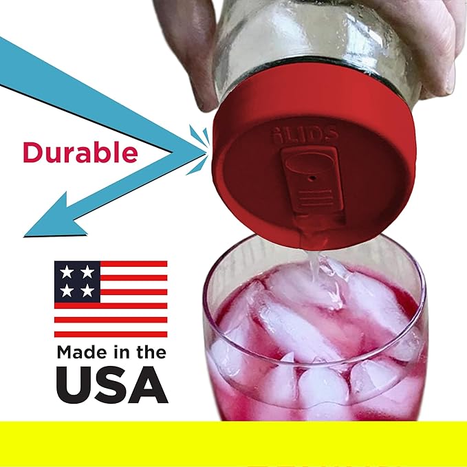 Mason Jar Drink Lid, Regular Mouth, Red, Pack of 2