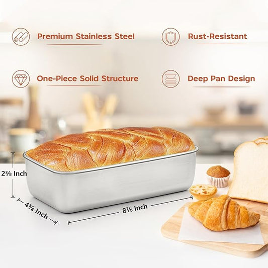 Onader 9 x 5 Bread Loaf Pans, Stainless Steel Deep Meatloaf Pan for Baking Set of 4