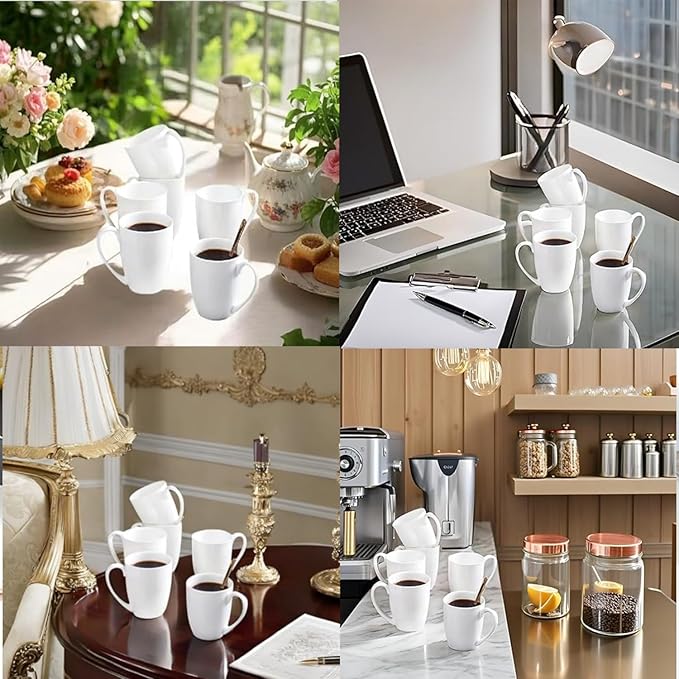 White Thin Over 45% Bone Content Fine Bone China Coffee Mugs 10 oz, Lightweight Porcelain Cups for Espresso Latte Mocha Cappuccino, Luxury Ceramic Tea Cup, Set of 6 Dishwasher Microwave Freezer Safe