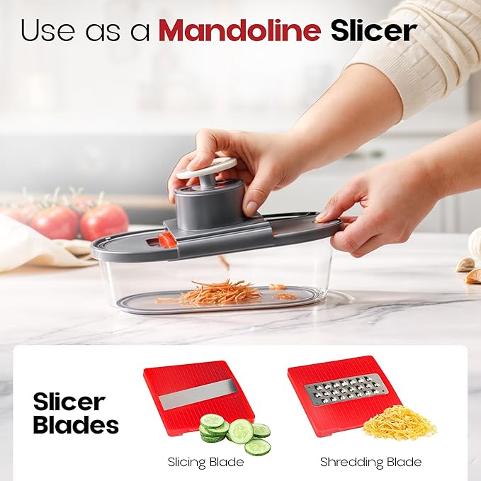 CHOPZILLA Vegetable Chopper and Mandoline Slicer for Kitchen Cuts 18x Faster, Come with 4 Blades, Scraper, & Container, All in 1 Veggie Chopper Vegetable Cutter, French Fry Cutter, Onion, Fruit, Salad