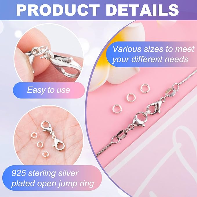 4pcs Jump Rings for Jewelry Making, 925 Sterling Silver Split Jump Ring, 6mm Double Loops Small Key Rings Open Connector Closures for Necklace Bracelets Jewelry Marking