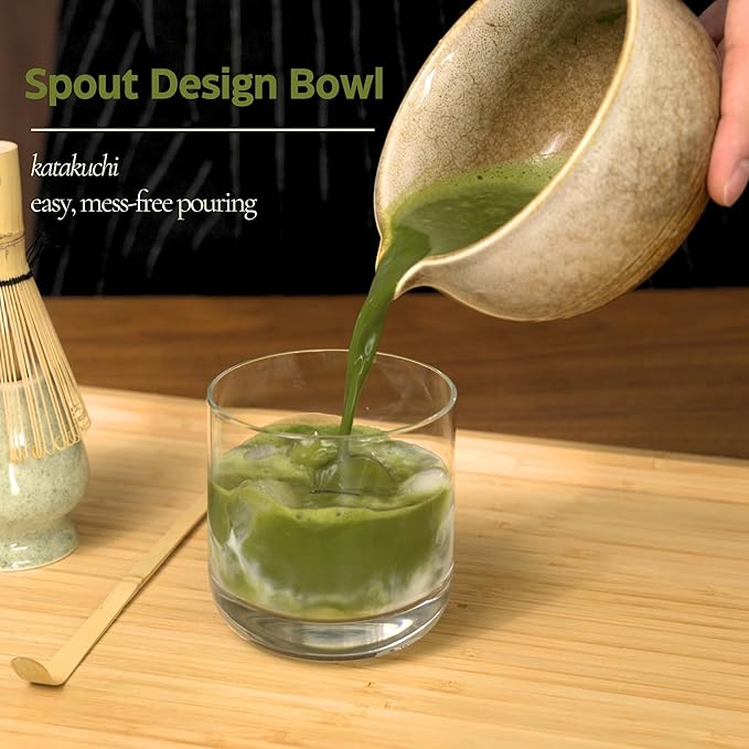 Matcha Whisk Set, Matcha Set, Handcrafted Bamboo Chasen & Ceramic Bowl Matcha Kit, 5 Pcs Matcha Set Whisk and Bowl with Stainless Steel Sifter, Bamboo Scoop & Holder for Matcha Tea Ceremony,Taupe