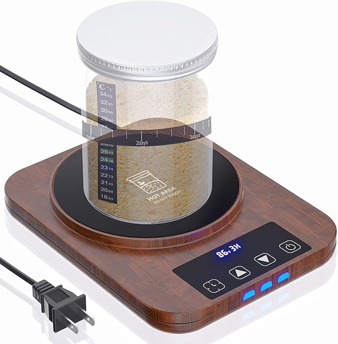 Sourdough Starter Warmer, Precise 1°F Thermostat Control (70-100°F) Sourdough Warming Mat, Smart Warming On/Off, 12-Hour Timer Sourdough Warmer(Wood Grain)