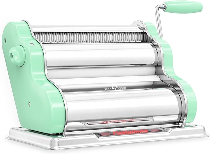 PASTALINDA Classic 260 Pasta Maker Machine, 26 cm Wide Rollers, 9 Thickness Positions, 2 Cutting Positions, Stainless Steel. Includes Reinforced Hand Crank And Two Clamps (Pastel Green)