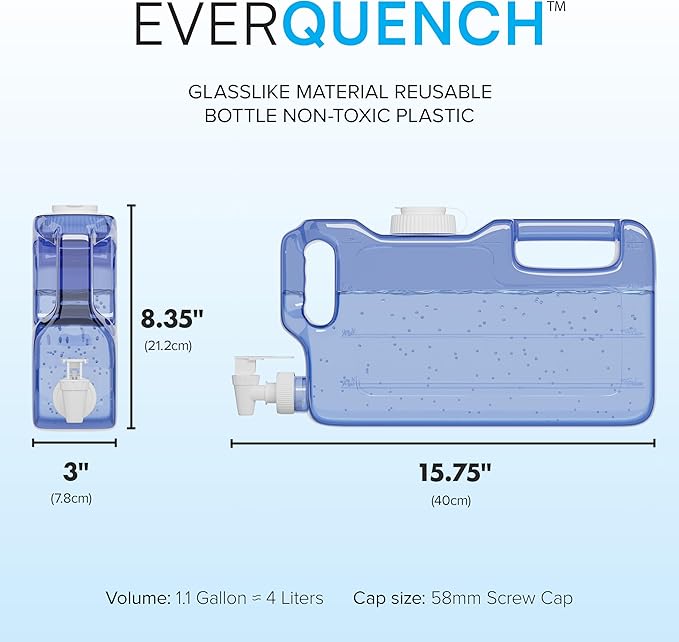 Refrigerator Drink Dispensers 1.1 Gallon Bottle with Spigot - BPA Free Plastic Water Jug Leak-Proof | Fridge Beverage Drink Dispenser for Parties, Convenient Handles