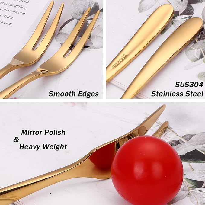5.51-inch SUS304 Stainless Steel Mini Fruit Forks For Dessert Seafood Butter pats Pickles Olives Cheese Tasting Cocktail Appetizer, Dishwasher Safe (Set of 6)