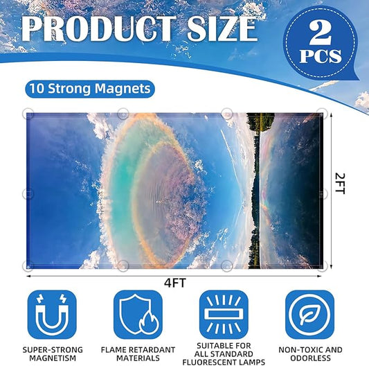 2 Pcs Fluorescent Light Covers - 4 x 2 Feet Covers for Ceiling Lights, Magnetic Light Filters for Classroom, Office, Hospitals, Home (Blue Sky - Rainbow)