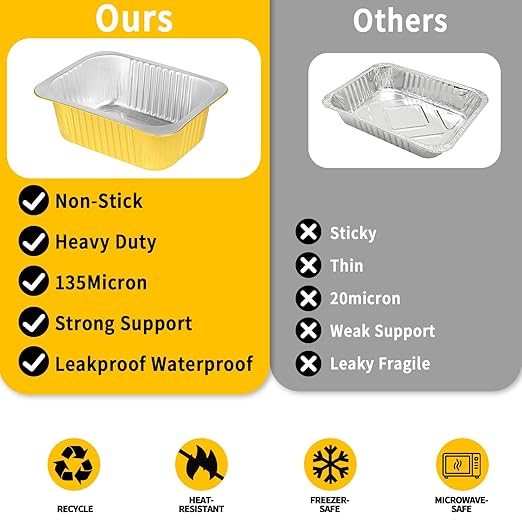 40 Pack 3 LB Gold Aluminum Foil Pans with Lids, 8.7"×6.6"×2.5" Heavy Duty Aluminum Foil Baking Pans, Tin Foil Food Container for Baking, Heating, Cooking, Roasting, Meal Prep, Freezer