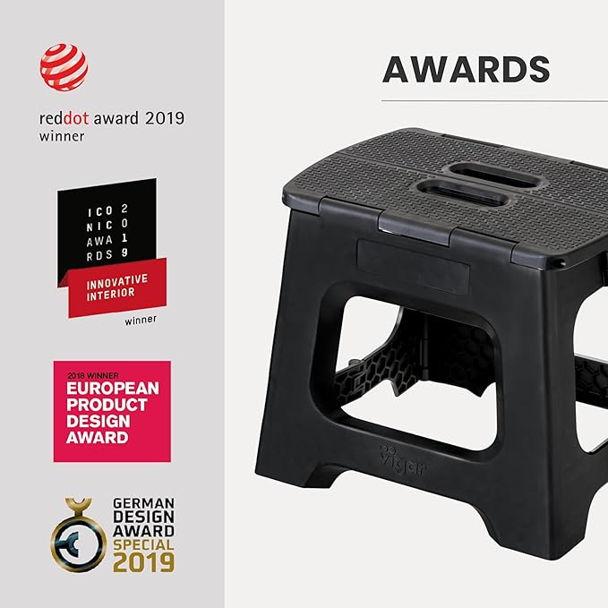 Vigar Compact Step Stool Foldable, 10-1/2-inch Step Stools for Adults up to 330 Pound, Lightweight Stool, Non-Slip Folding Step Stool, Black