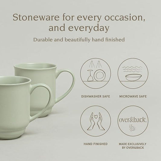 over&back Rim Stoneware Coffee Mugs - 4-Piece Mug Set - Enjoy the Perfect Cup of Coffee, Tea, Latte, and More - Semi-Matte Sage - 16oz