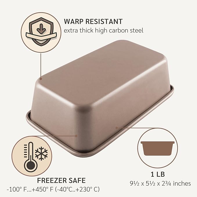 HAPPIELS Nonstick 9x5 inch Bread Loaf Pan for Oven | PFOA & BPA Free Non Toxic Loaf Tin | Molds for Baking | Best 9 x 5 Non stick Bakeware | Nontoxic 5x9 Banana Bread Mold Pans & Tins