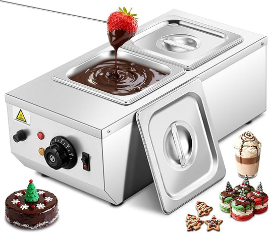 Chocolate Tempering Machine, 2 Tanks Chocolate Melting Pot, 86~185℉ Chocolate Warmer, 1000w Commercial Chocolate Melting Machine, Stainless Steel Electric Commercial Food Warmer For Milk Coffee Cheese