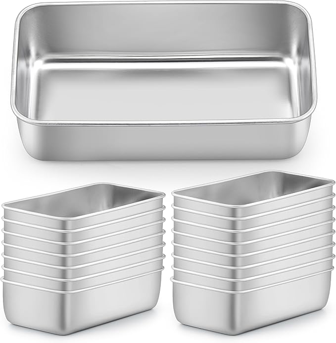 LIANYU 16 Pack 9x5 Inch Loaf Pans for Bread Baking, Stainless Steel Bread Baking Pans, Small Loaf Tins for Homemade Brownies and Pound Cakes, Dishwasher Safe