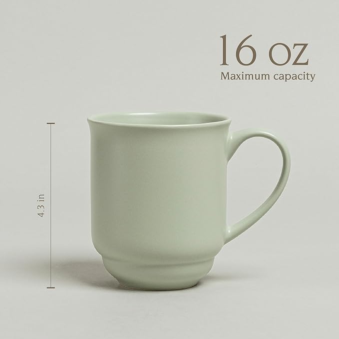 over&back Rim Stoneware Coffee Mugs - 4-Piece Mug Set - Enjoy the Perfect Cup of Coffee, Tea, Latte, and More - Semi-Matte Sage - 16oz