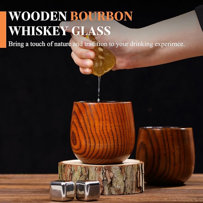 Charred Wooden Whiskey Glass - Handcrafted Solid Wood Glass for Men | Unique Bourbon Gifts, Unique Unbreakable Old Fashioned Whiskey Glass for Dad, Husband or Bourbon Lovers