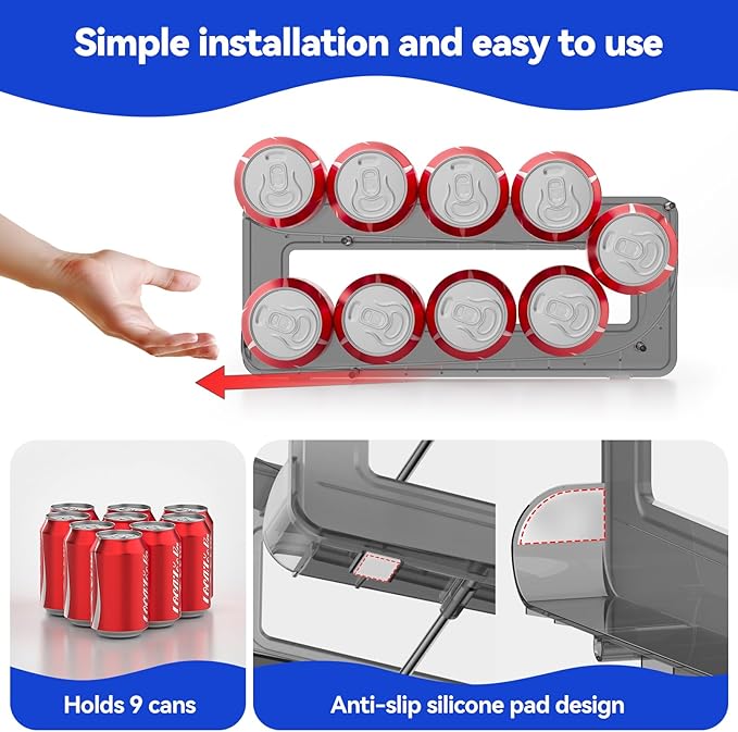 2 Pack Soda Can Organizer,Can Dispenser for Refrigerator Drink Storage Rack for Standard and Tall Can Pop Can Holders for Pantry Cabinet Smoky Gray