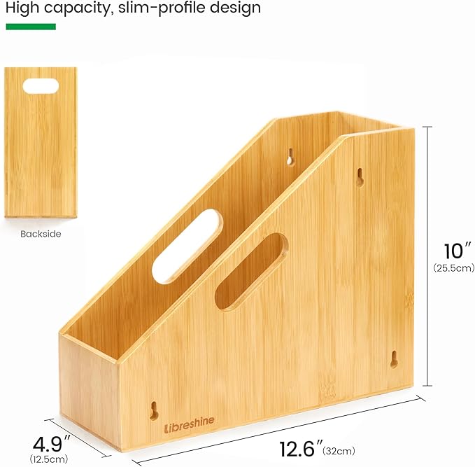 Slim Bamboo Storage Bin with Handles – Heavy-Duty Organizer for Pans, Lids, Cutting Boards, Snacks & More | Open-Front & No-Drill Wall Mount | Kitchen, Pantry, Bathroom & Office Use