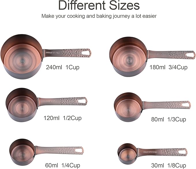 Stainless Steel Copper Plated 7 Piece Nesting Measuring Cup Set - 6 Copper Measuring Cups, 1 Ring