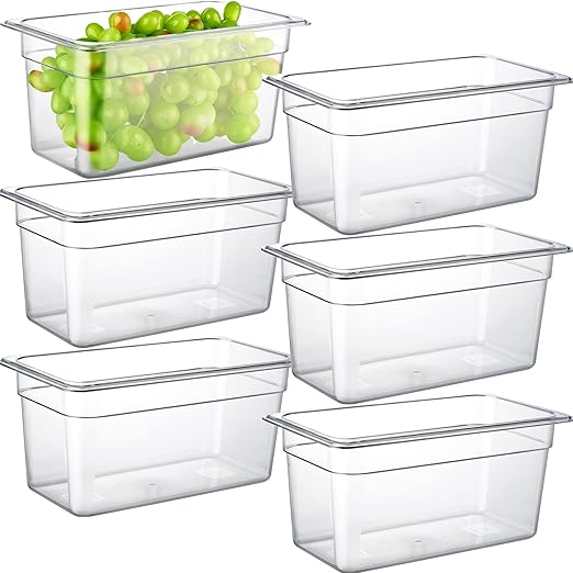 CURTA 6 Pack NSF Food Pans, 1/3 Size 6 Inch Deep, Commercial Polycarbonate Plastic Clear Freezer-Safe