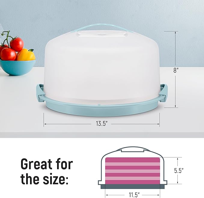 Tribello Extra Large Cake Storage Container, Cake Carrier With Handle Holds Cake 12 X 12 X 5 (Blue)