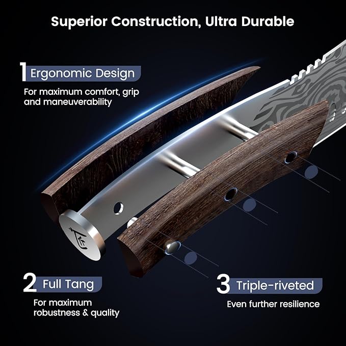 Kiritsuke knife, 8.2 Inch Chef Knife, Japanese Style High Carbon Steel, Razor Sharp for Precision Cutting, Damascus Pattern, Ergonomic Full Tang Wood Handle, Birthday Wedding Cooking Gifts