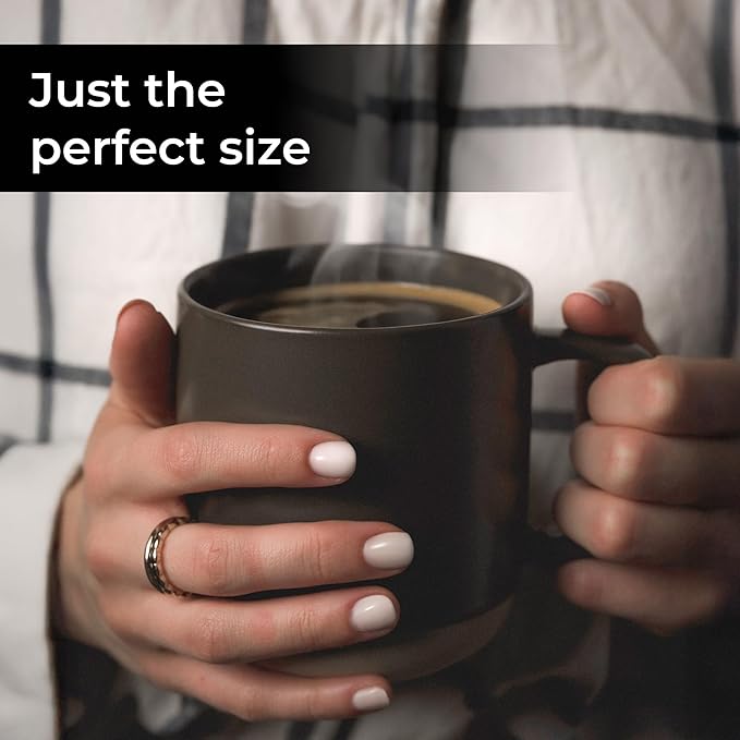 MIAMIO – Coffee Mugs Set of 4 / Ceramic Cups for Coffee (17.5 oz), Cappuccino, Latte Macchiato, Tea, Espresso/Dishwasher and Microwave Safe – Sierra Collection (Dark, Mugs (4x))