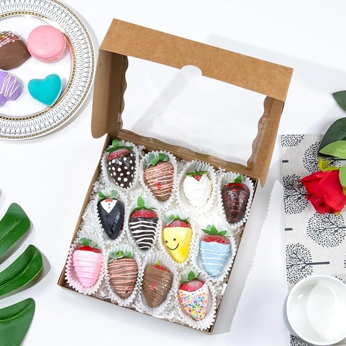 50pcs 8x8x2 Inches Brown Cookies Boxes Packaging Chocolate Covered Strawberries & Cakesickle Boxes