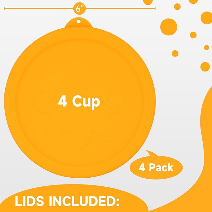 4 Cup Silicone Replacement Lids Storage Cover for Anchor Hocking Glass Bowls (Container not Included) 4 Pack Microwave, Dishwasher and Freezer Safe
