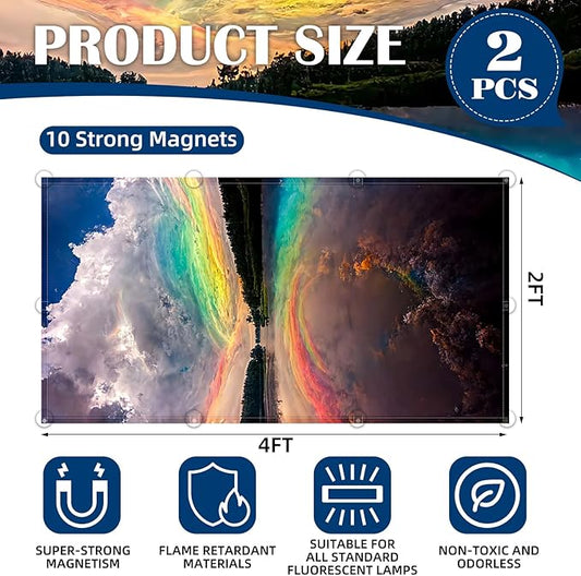 2 Pcs Fluorescent Light Covers - 4 x 2 Feet Covers for Ceiling Lights, Magnetic Light Filters for Classroom, Office, Hospitals, Home (Sunset)