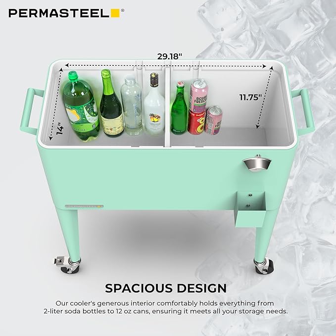 Permasteel 80 Quart Party Cooler, Rolling Ice Chest with Wheels and Handles for Indoor Outdoor Patio