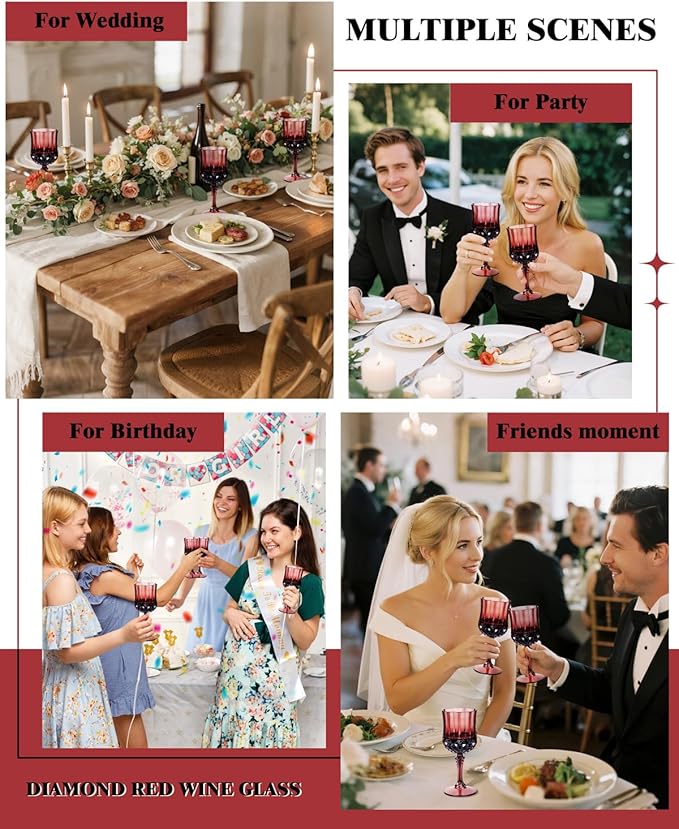 Ciaell 24PCS Burgundy Plastic Wine Glasses - 7 Oz Plastic Goblets for Party - Burgundy Vintage Drinking Glasses - Disposable Water Goblets Set for Wedding, Bar, Wine, Beer, Juice & Christmas