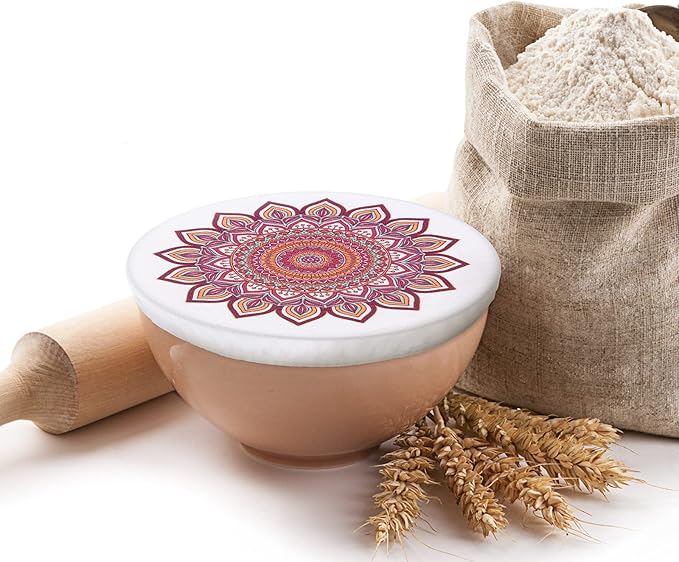 Patelai 10 Pcs Bowl Covers Reusable in 5 Size Stretch Cloth Fabric Elastic Food Storage Bowl Covers Bread Sourdough Lids for Proofing Food Fruits Leftover(Retro Style)