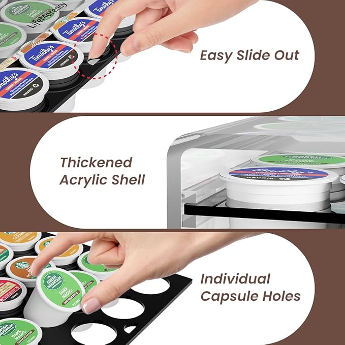 K Cup Holder，Coffee Pod Holder Drawer Capsule Display Storage for K-cup 24pods