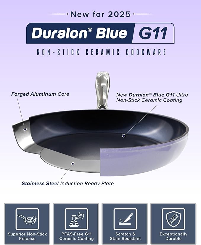 Nuwave Healthy G11-Pots and Pans Set Non Stick, 9H Near-Diamond Hardness Scratch-Resistant, Works on All Stovetops, PFAS Free, with Frying Pans, Saucepans & Glass Lids, Stay-Cool Handles, Lilac