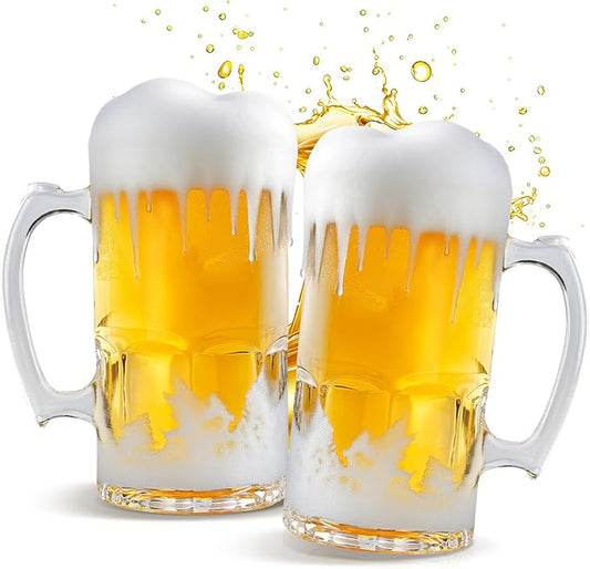 34oz Large Glass Beer Mug Set of 2 with Handle