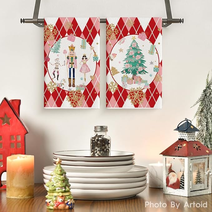 Red Nutcrackers Tree Christmas Kitchen Towels Dish Towels 18x26 Inch Set of 2