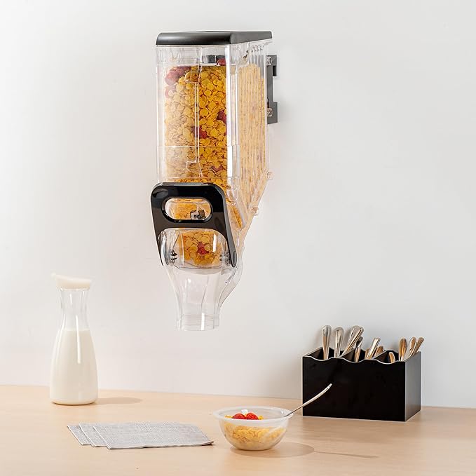 Restaurantware-Met Lux 3.4 Gallon Dry Food Dispenser, 1 Airtight Cereal Dispenser - Wall-Mounted, Single Control, 1 Black Plastic Grain Holder, For Snacks, Nuts, Or Coffee Beans