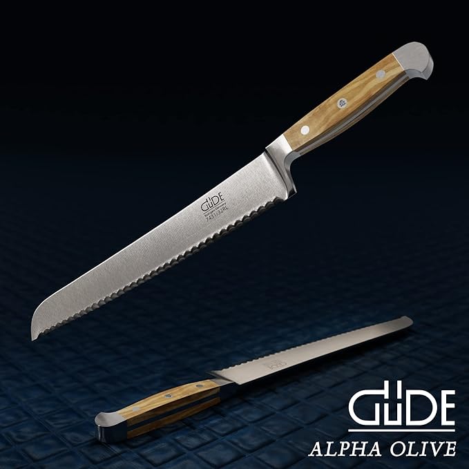 Güde Franz Series Hand Forged/Serrated Bread Knife With Italian Oak Wood Handle 12-in, Ambidextrous, Made in Solingen, Germany Since 1910