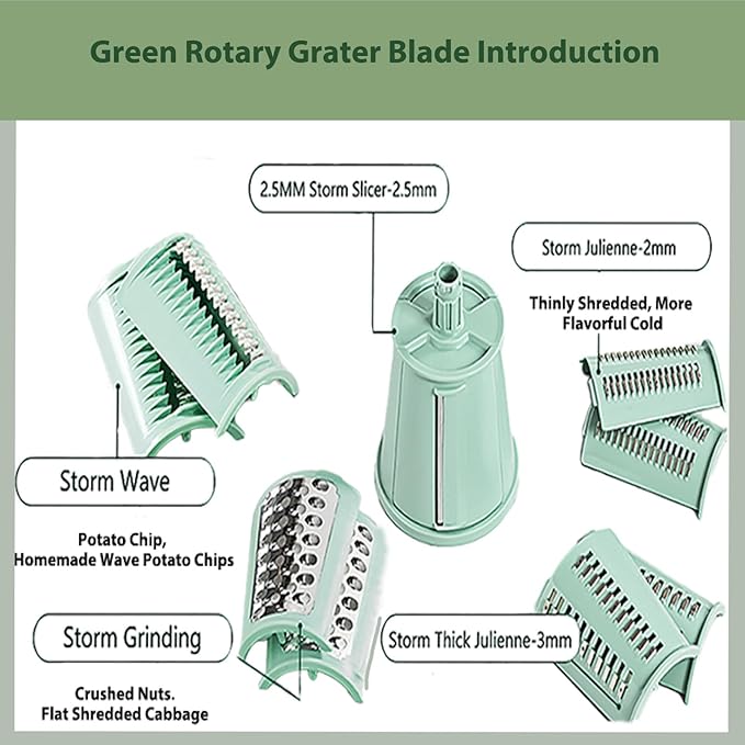 5 in 1 Rotary Cheese Grater, Cheese Shredder Hand Crank with Replaceable 10 Blades, Kitchen Strong Suction Base Salad Maker Cheese Slicers for Fruits and Vegetables