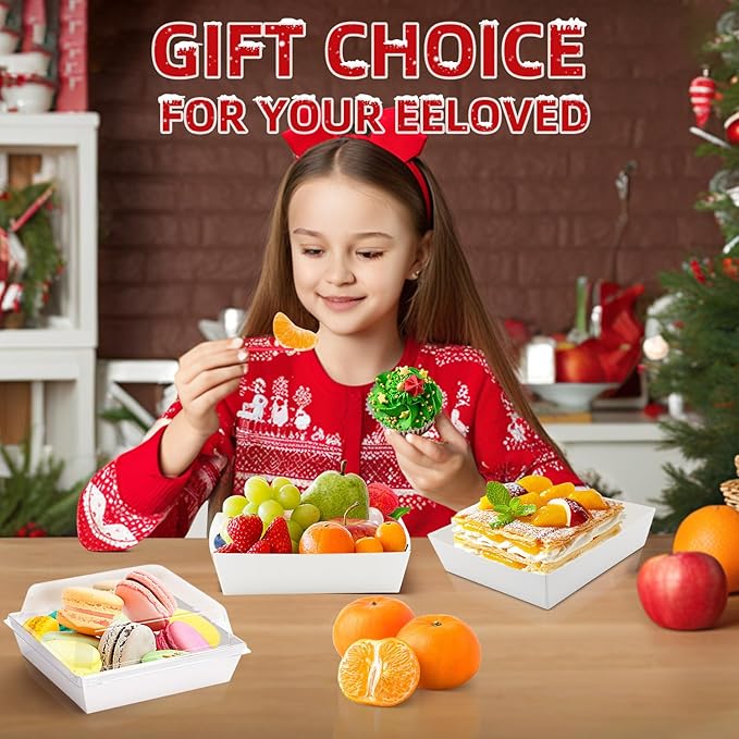 50 Pack Small Paper Charcuterie Boxes with Clear Lids, Dessert Boxes Square Disposable Paper Bakery Boxes to Go Food Containers for Desserts, Sandwich, Cookie, Sushi, Cake Slice and Strawberries