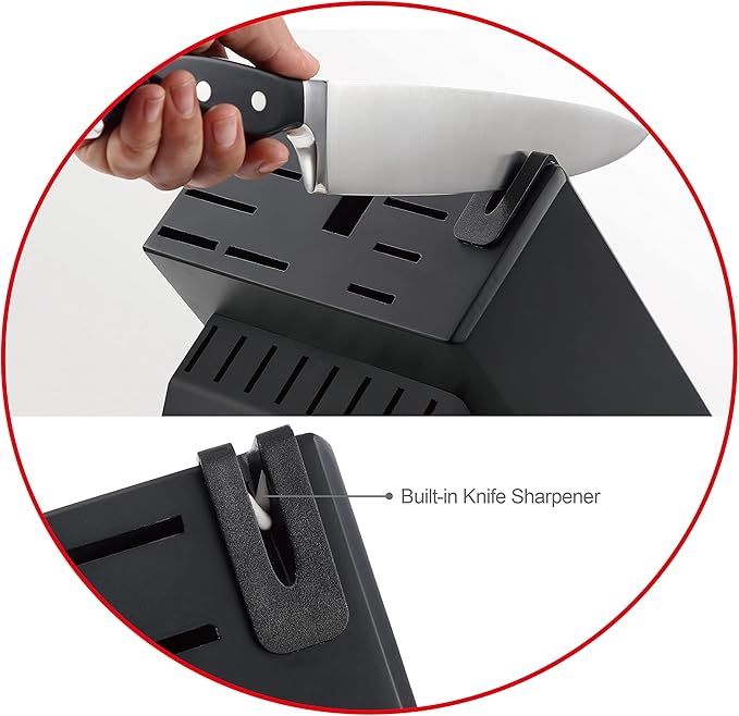 McCook® Black Knife Sets, German Stainless Steel Forged Kitchen Knives Block Set with Built-in Knife Sharpener