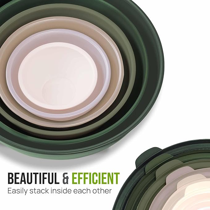 Zulay Kitchen 12 Piece Plastic Mixing Bowls with Leak-Proof Lids Set - Microwave and Freezer Safe Kitchen Mixing Bowls for Preparing, Serving and Storing - Large Nesting Bowls (Forest Ombre)