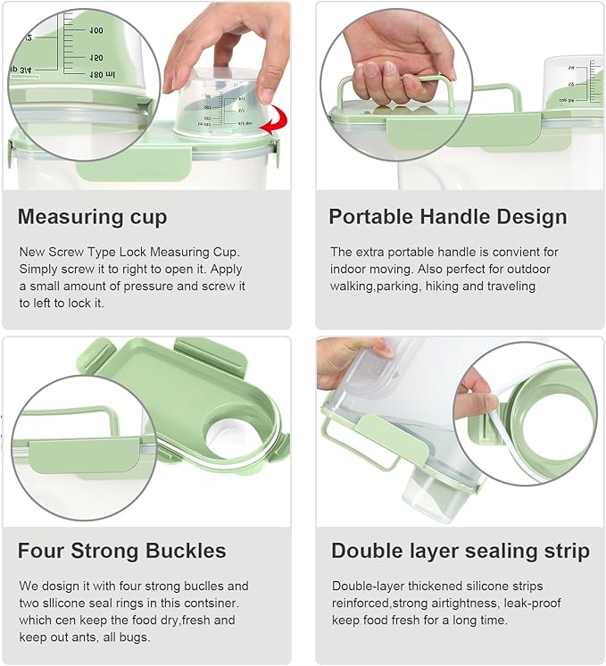 Airtight 10LBS/ Rice/Cereal/Dry Food Storage Container BPA Free, 5.28Qt Clear Plastic Kitchen and Pantry Organization Bin Suitable for Oats, Flour, Sugar, Pasta, Pet Food, etc (Fruit Green