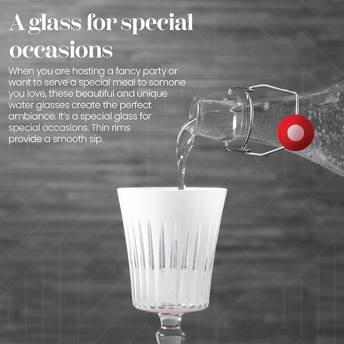 Vikko Water Glasses, Timeless Collection 8 Ounce Elegant Water Glass for Fine Dining, Set of 4 White Goblets with Stem, Dishwasher Safe