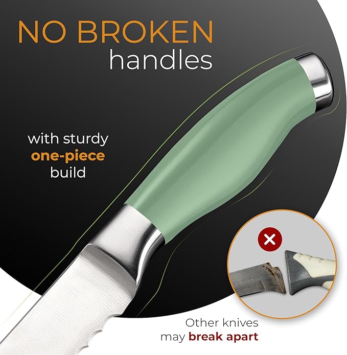 Orblue Serrated Bread Knife with 10-inch Upgraded Stainless Steel Razor Sharp Wavy Edge Width - Bread Cutter Ideal for Slicing Homemade Bagels and Cake, Green